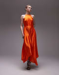 [Topshop] Topshop halter hanky hem printed maxi dress in orange 14 ORANGE