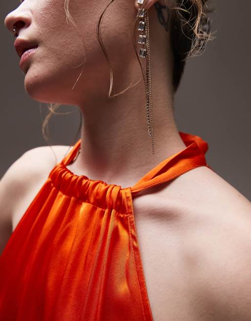 Topshop halter hanky hem printed maxi dress in orange ASOS