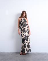 Topshop halter layer chiffon dress in black and white floral