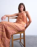 [Topshop] Topshop halter layer chiffon dress in pink and cream print 8 Pink and cream