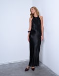 [Topshop] Topshop halter maxi dress in black satin 6 Black