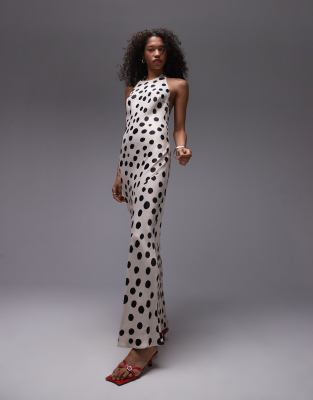 Topshop Halter Maxi Dress In Mono Spot-multi