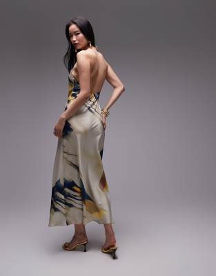 Topshop halter maxi dress in multi floral | ASOS