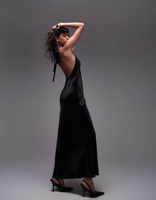 Topshop halter maxi occasion dress in black