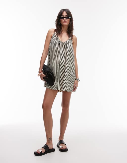 Topshop halter mini trapeze dress in mono stripe