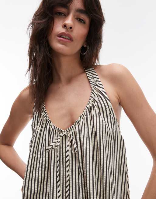 Topshop halter mini trapeze dress in mono stripe