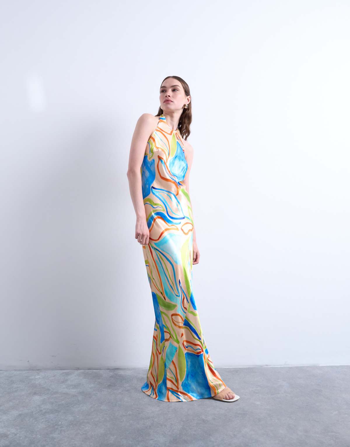 Topshop halter neck maxi dress in blue boutique print