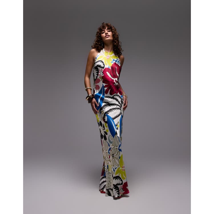 topshop halter neck maxi dress in bold floral print Abstract floral