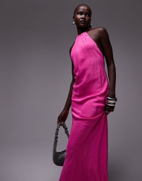 Topshop halter neck maxi dress in fuschia - view 1