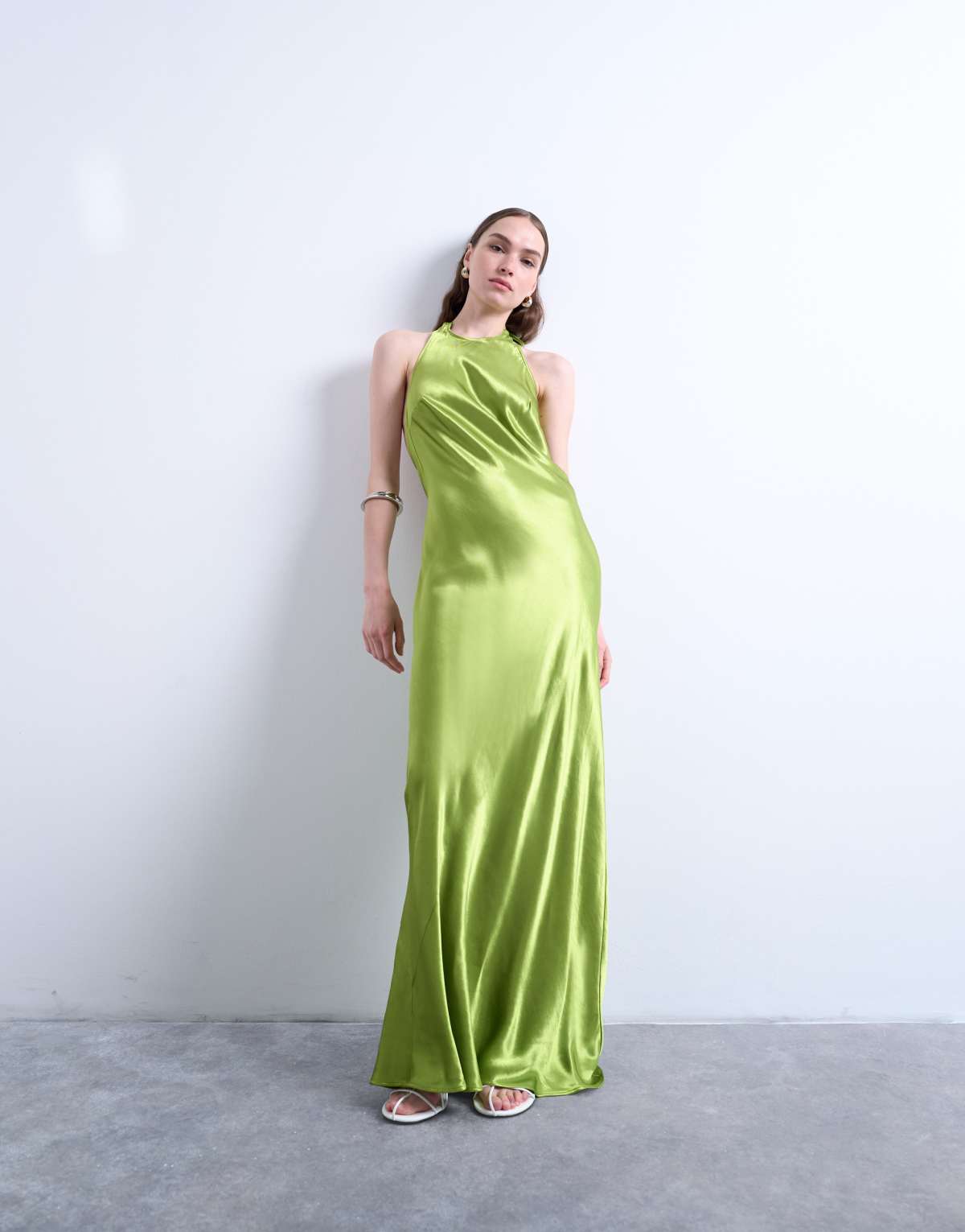 Topshop halter neck maxi dress in green