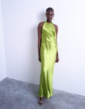 Topshop halter neck maxi dress in green