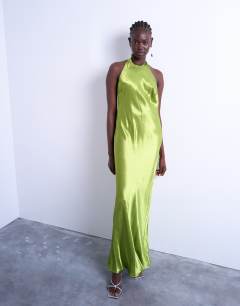 Halter neck maxi dress in green