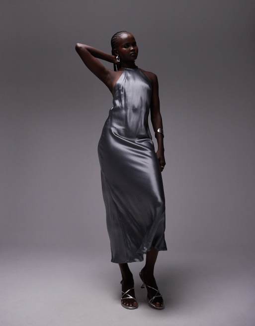 Grey halter neck dress best sale