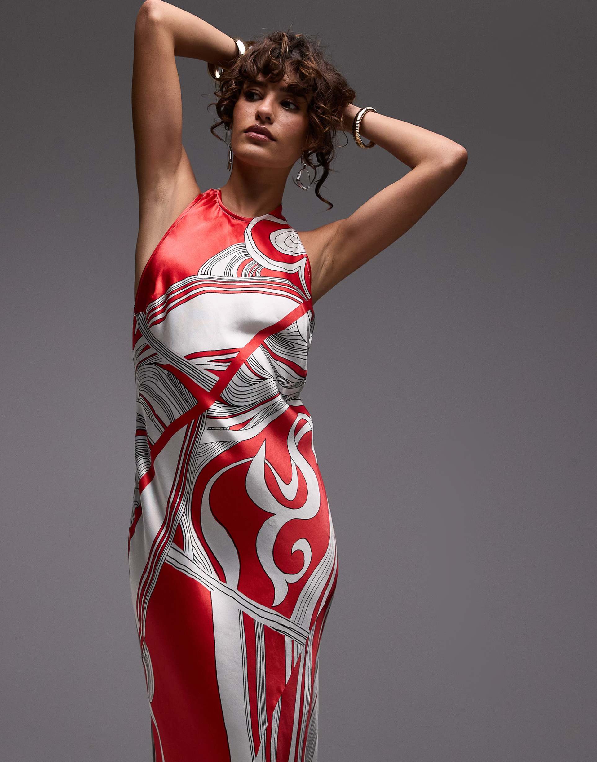 topshop halter neck maxi dress in red boutique print