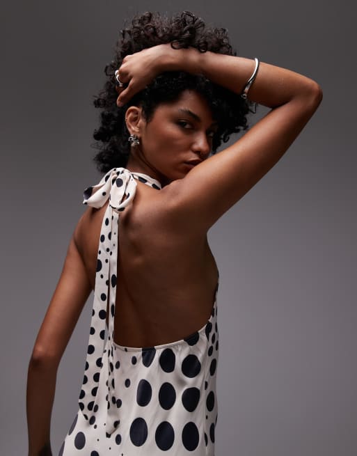 Topshop halter neck maxi dress in scatter ecru polka dots