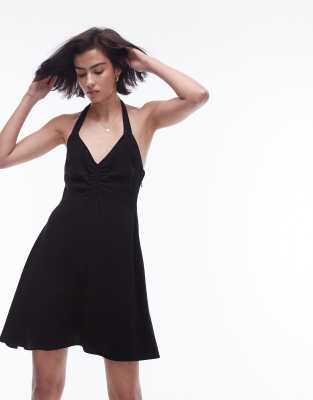 halter neck mini dress in black