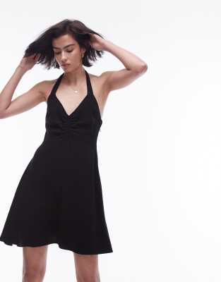 Topshop Halter Neck Mini Dress In Black