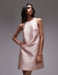 [Topshop] Topshop halter neck mini dress in structured pink blush-White 16 pink