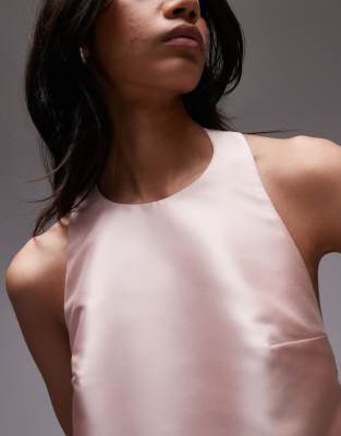 Topshop halter neck mini dress in structured pink blush
