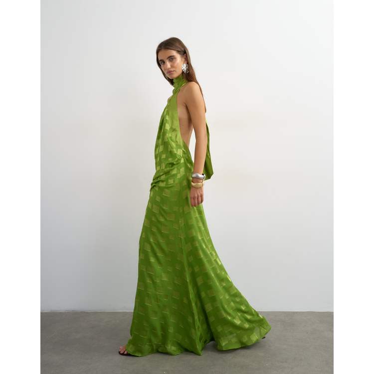non bodycon maxi dress Topshop halter neck tucked side with burnout square print detail in green Sparkling Dark Blue Ball Color Code:237 features:Back Details Ankle length