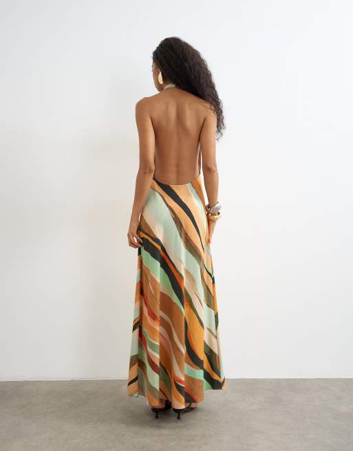 Topshop halter rugloze maxi jurk met abstracte streep, 3 van 4