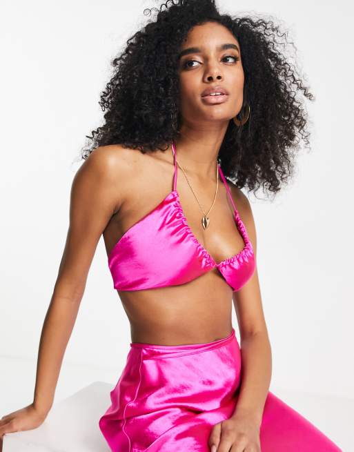 Topshop halter satin bralet in pink (part of a set)