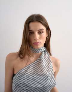 Halter scarf detail top in blue stripe