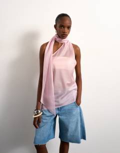 Halter scarf detail top in lilac