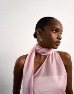 Model wearing Halter scarf detail top in lilac