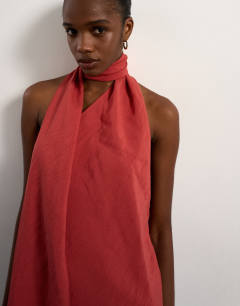 Model wearing Halter scarf detail top in rust