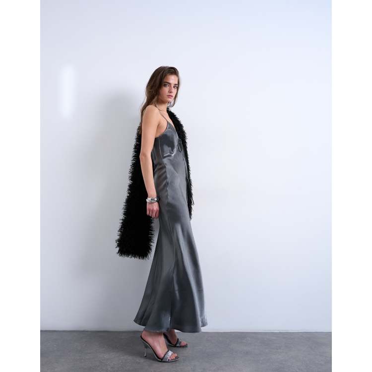 Topshop Metallic Tie Back Maxi Dress in Silver at Nordstrom, Size 10 US