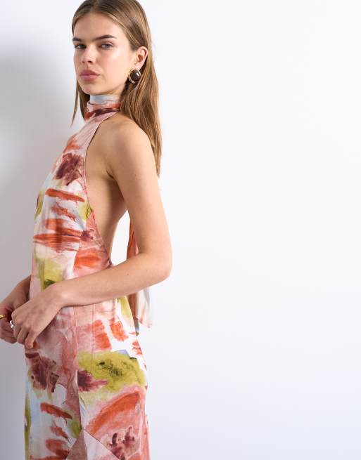 Topshop - Halterneck-midikjole med stort abstrakt blomstermønster, 2 af 4