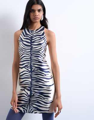 Topshop Halterneck Structured Mini Dress In Black