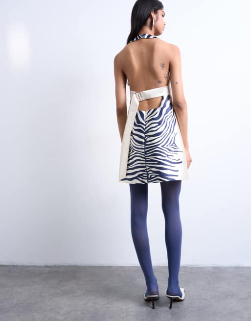 Topshop halterneck structured mini dress in zebra | ASOS