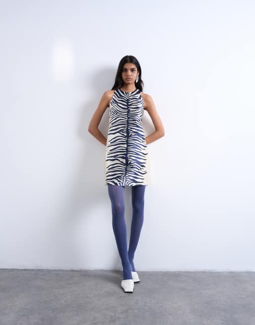 Topshop halterneck structured mini dress in zebra | ASOS