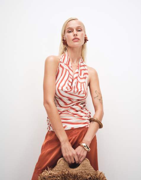 Topshop - Haltertop met gedrapeerde halslijn en print in multi - view 1