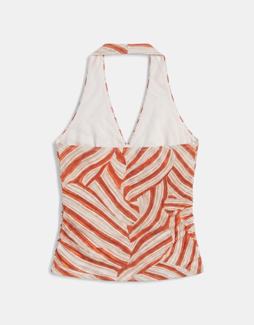 Topshop - Haltertop met gedrapeerde halslijn en print in multi, 6 van 7
