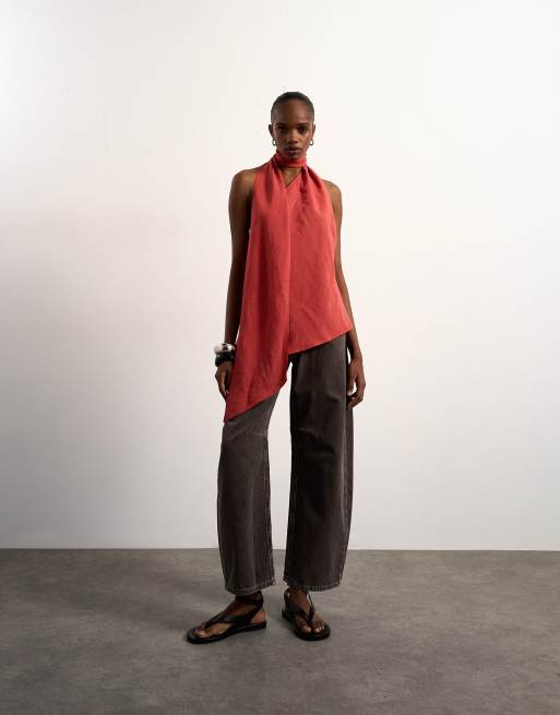 Topshop - Haltertop met sjaaldetail in roestbruin, 4 van 4