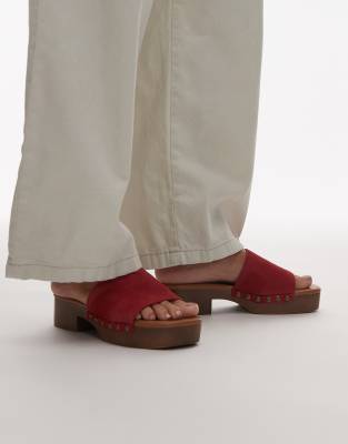 Topshop - Hamilton - Sabots en daim à clous - Rouge