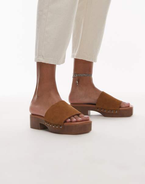 Topshop Hamilton suede clog with studs in beige - view 1