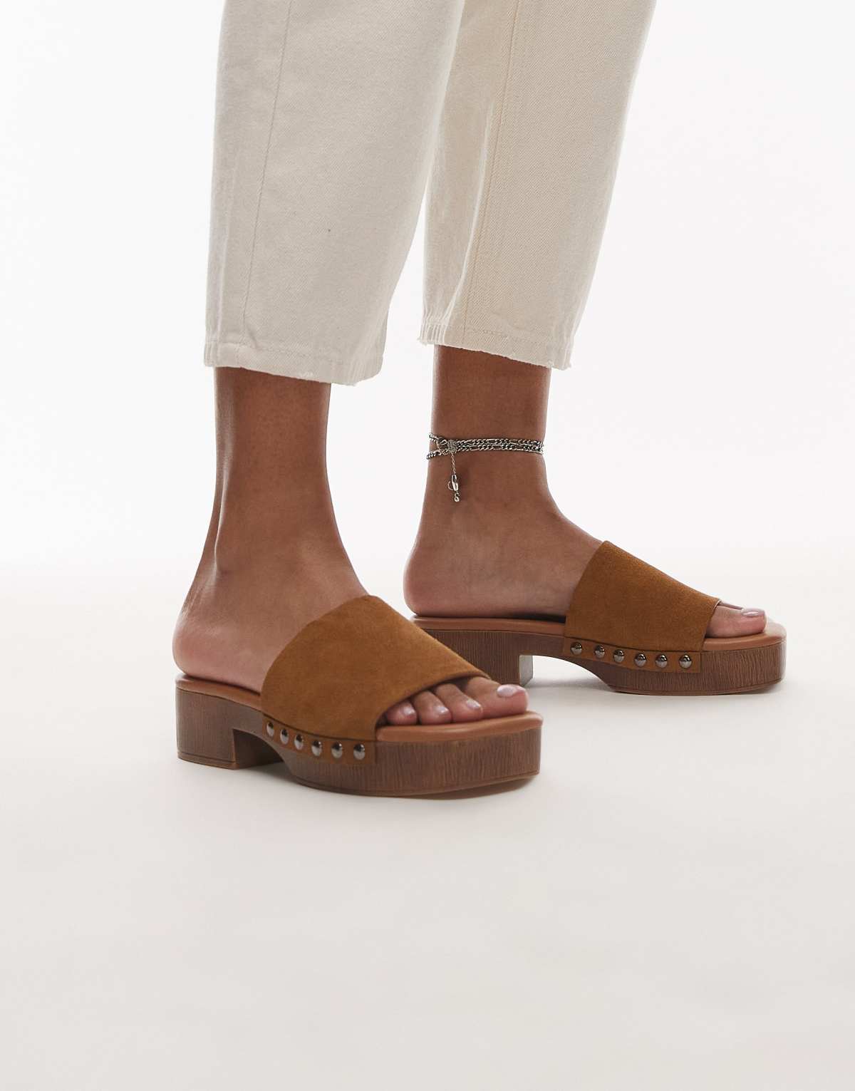 Topshop Hamilton suede clog with studs in beige