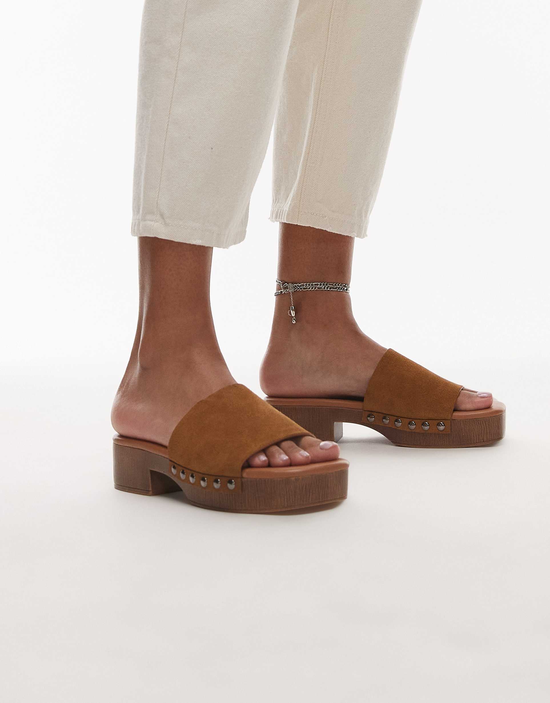 topshop hamilton suede clogs with studs in beige