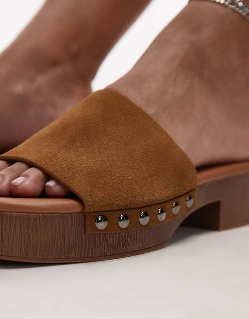Topshop Hamilton suede clogs with studs in beige