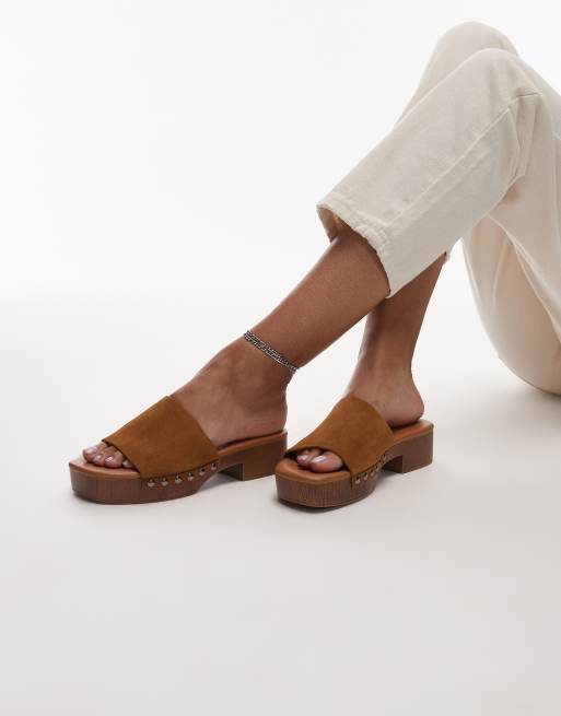 Topshop Hamilton suede clogs with studs in beige