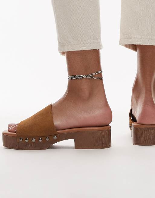 Topshop Hamilton suede clogs with studs in beige