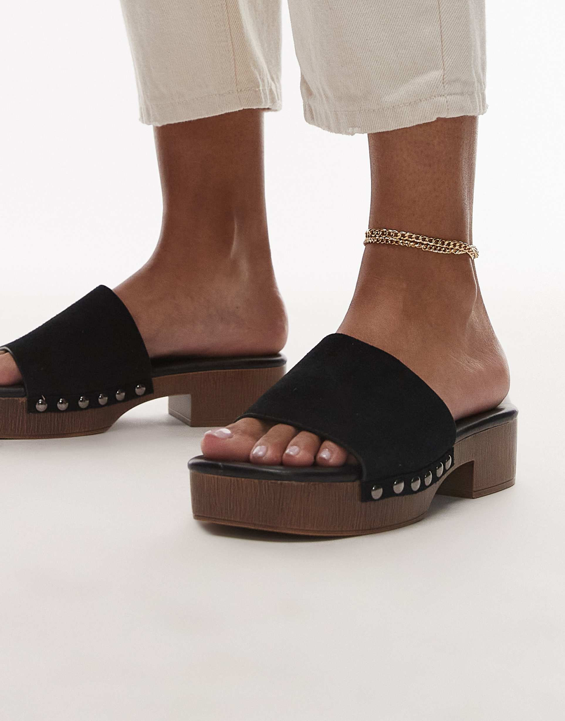 topshop hamilton suede clogs with studs in black