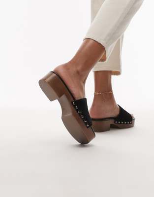 Topshop Hamilton Suede Clogs With Studs In Black