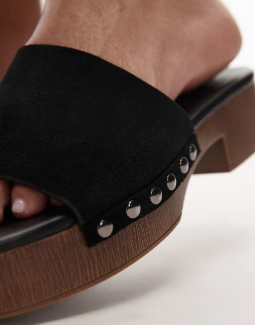 Topshop Hamilton suede clogs with studs in black, 3 of 4