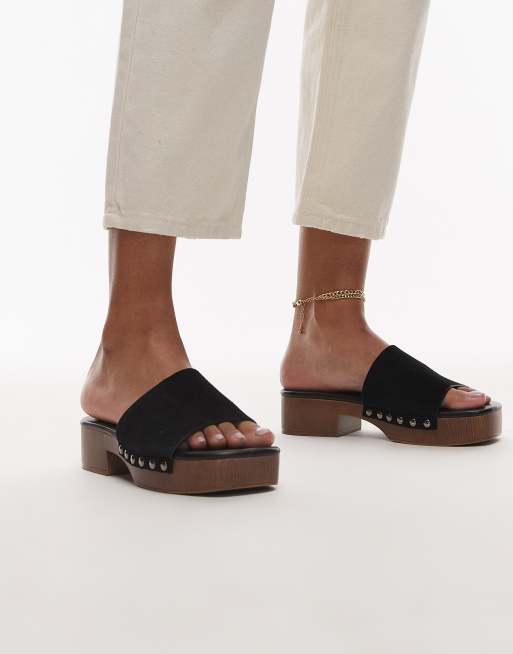 Topshop Hamilton suede clogs with studs in black, 4 of 4