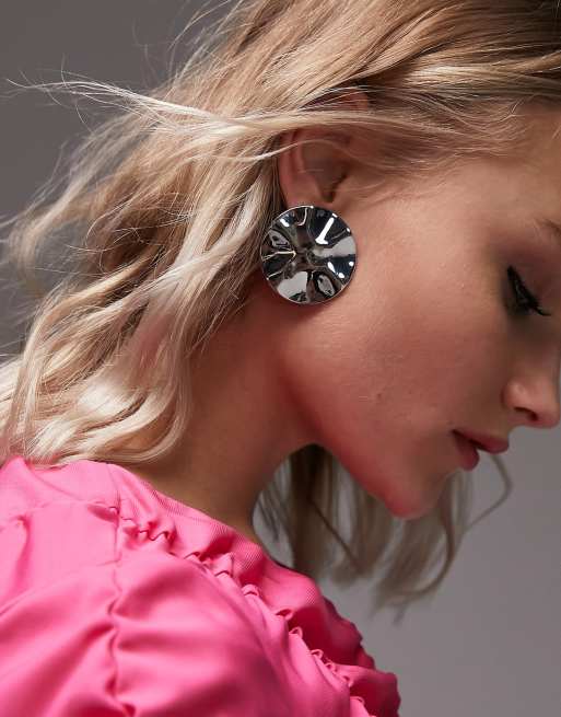 hammered circle stud earrings in silver ASOS